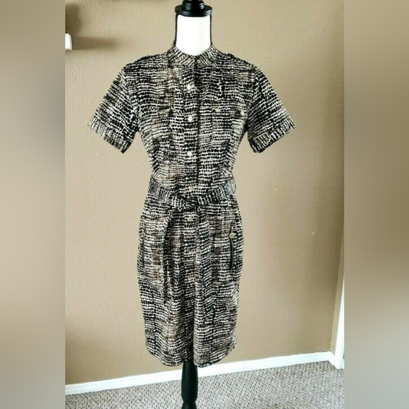 CALVIN KLIEN Animal Print Snap-Front, Belted Dress, Size 4 - Picture 4 of 8